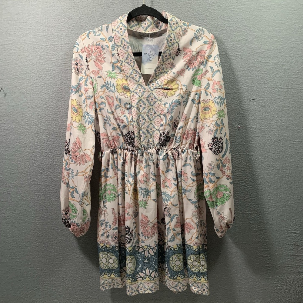 Sunday Up Women's‎ size Large floral long sleeved  Mini dress Floral Pastel